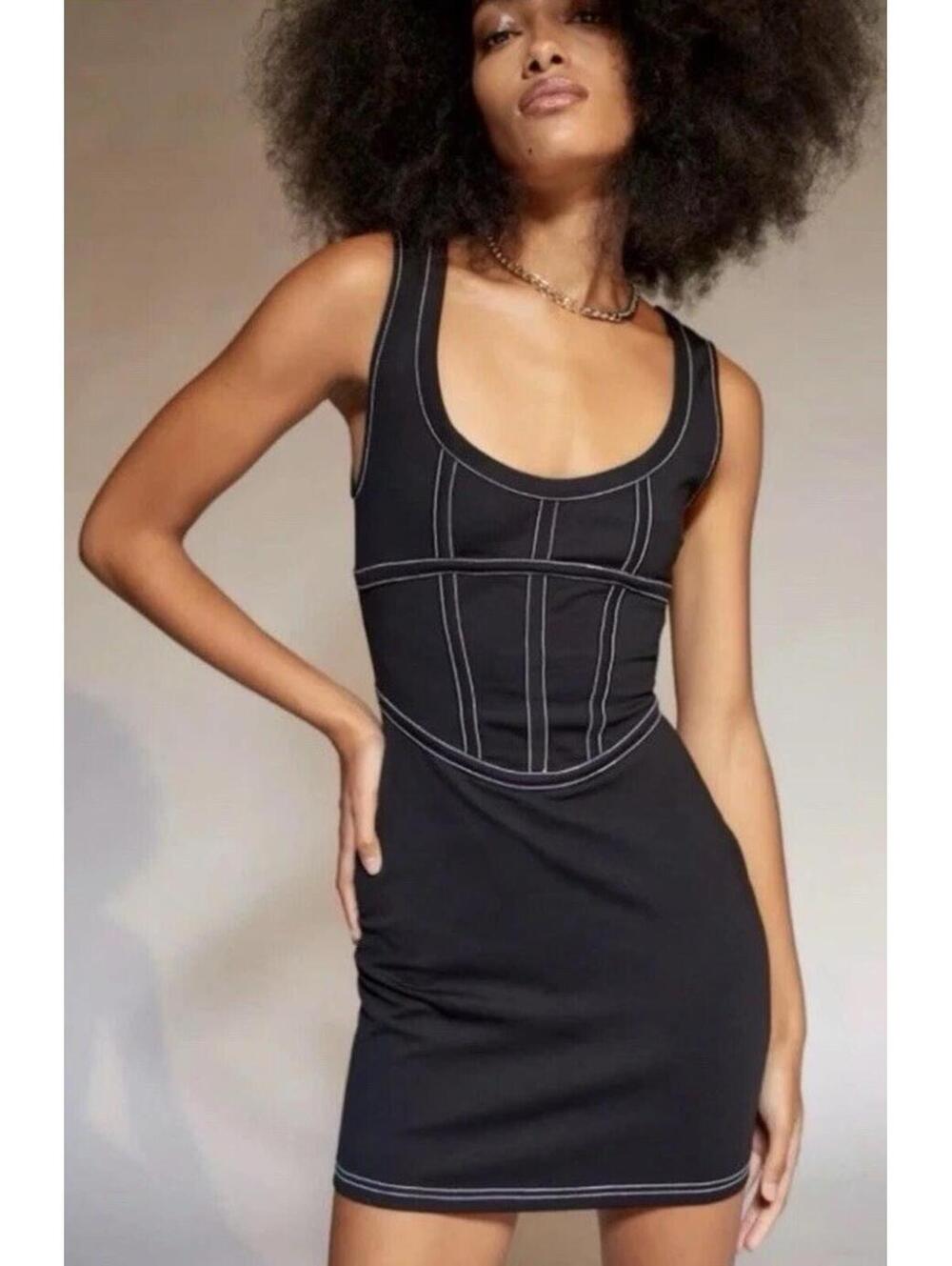 NWT Urban Outfitters Ramona Corset Bodycon Mini Dress Black Stretch Small